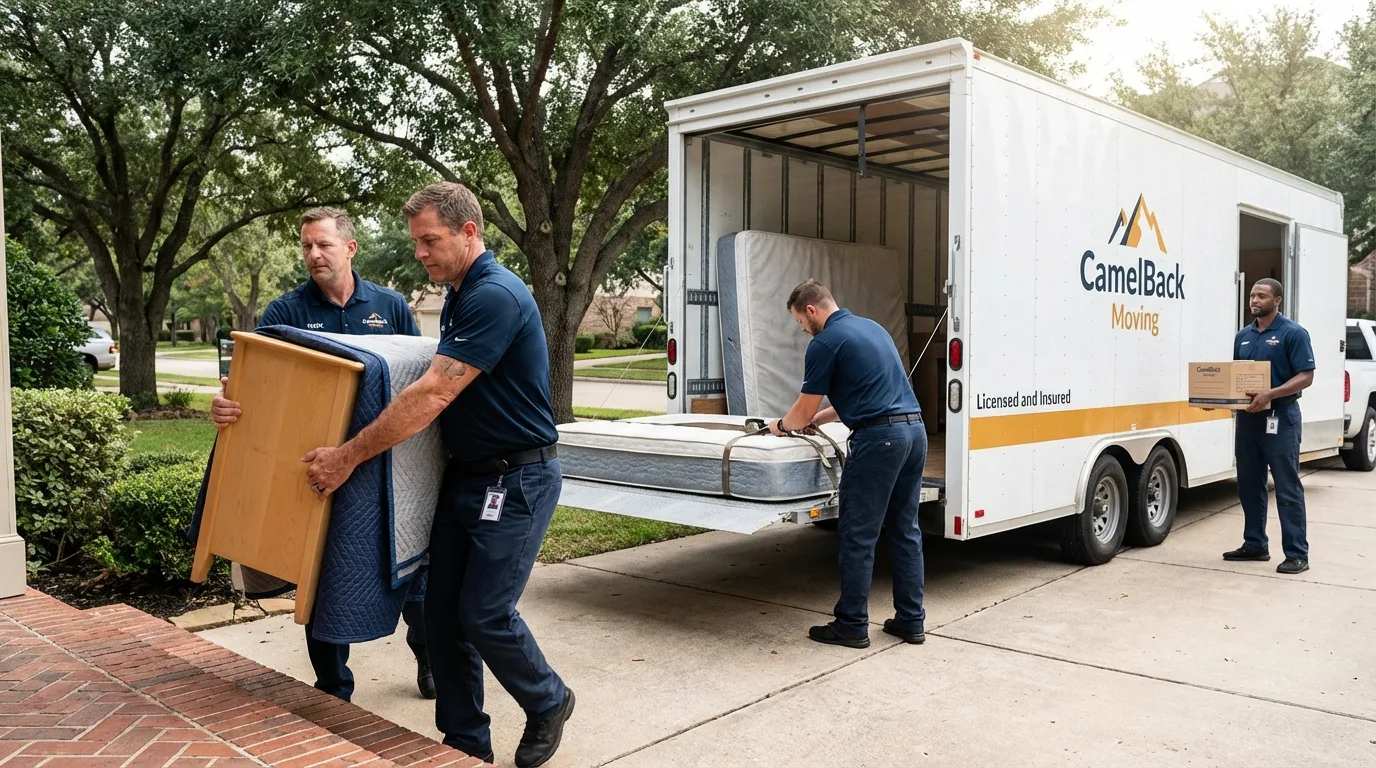 Crew loading residential truck for cross-state move from Butner, NC